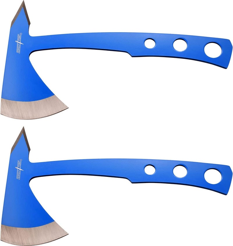 Perfect Point Throwing Axes – Set of 2 - Blue and Satin Finish Stainless Steel Blades w/Blue Stainless Steel Handles, Nylon Sheath, Full Tang, Well Balanced, Throwing Sport Axes – PP-107BL-2 - Image 2